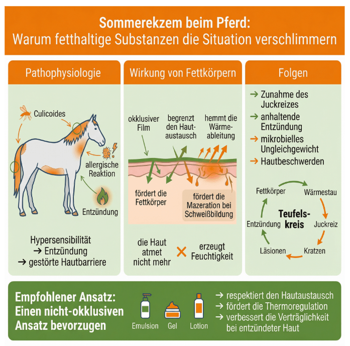Fetthaltige Substanzen verschlimmern den Zustand eines Pferdes mit Sommerekzem