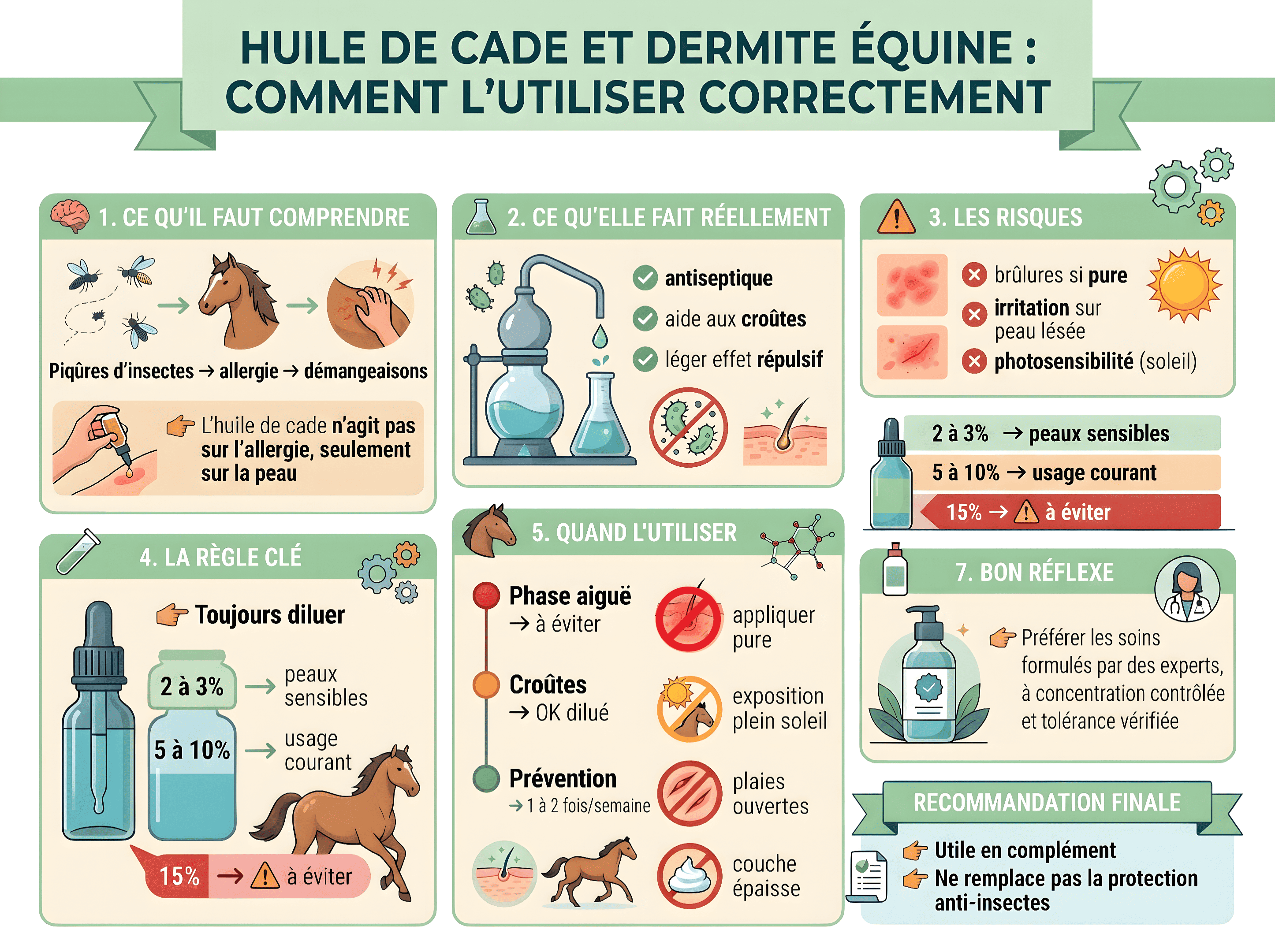 Comment utiliser correctement l'huile de cade pour soigner la dermite estivale du cheval