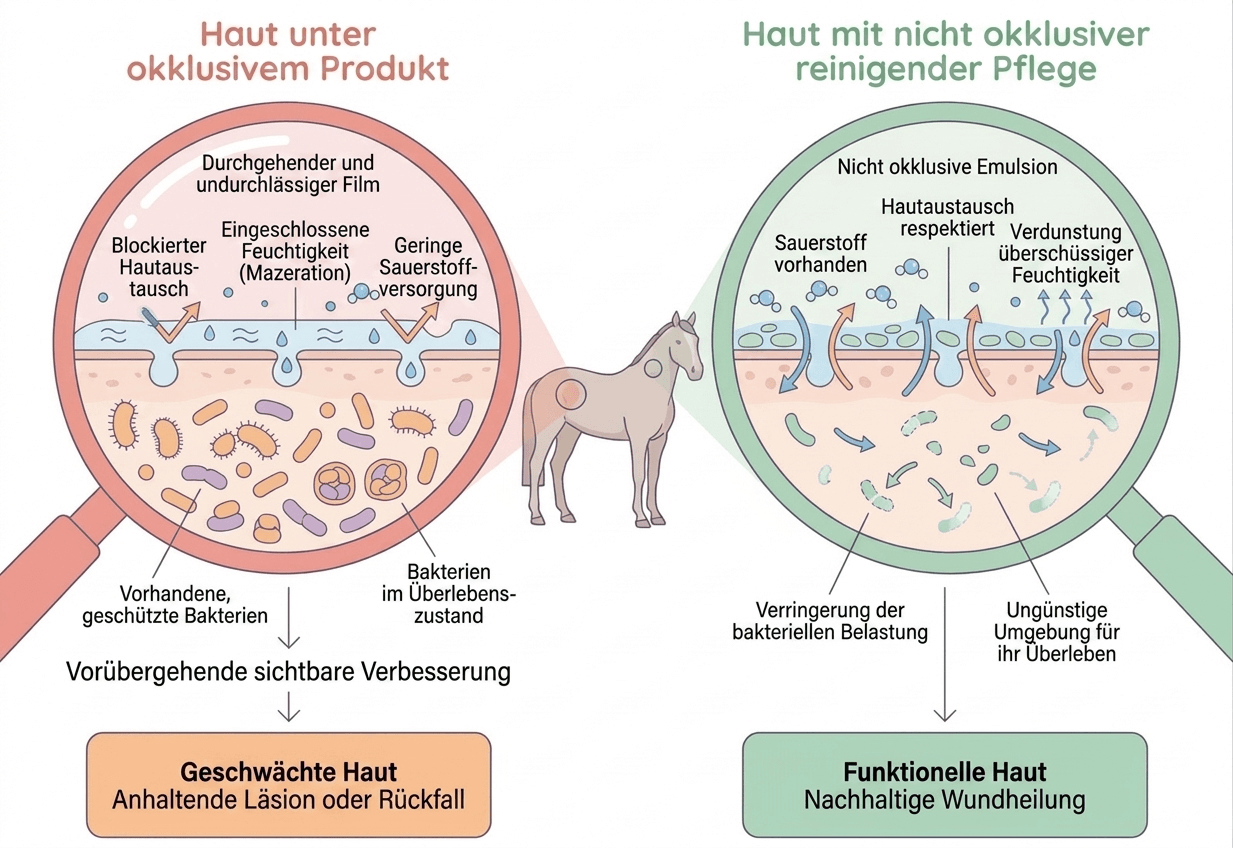 Vergleich zwischen okklusiver und nicht okklusiver Hautpflege beim Pferd