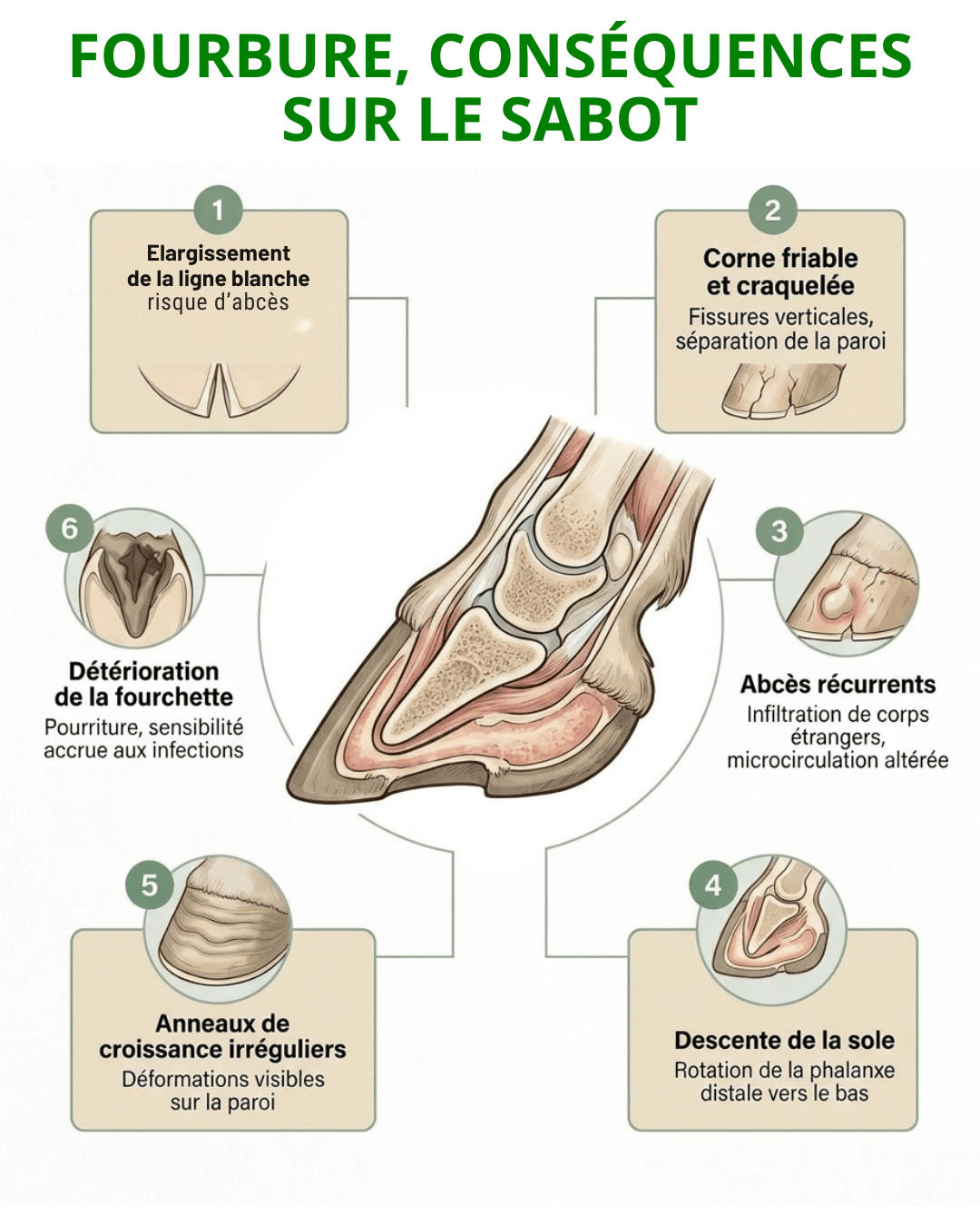 Fourbure cheval cons&eacute;quences visibles sur la structure du sabot