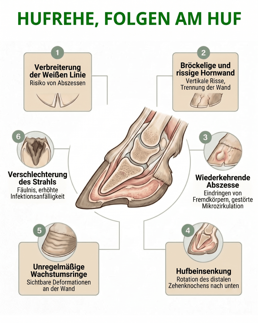Hufrehe beim Pferd mit sichtbaren Folgen f&uuml;r die Hufstruktur