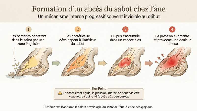 formation d'un abc&egrave;s du sabots chez l'&acirc;ne