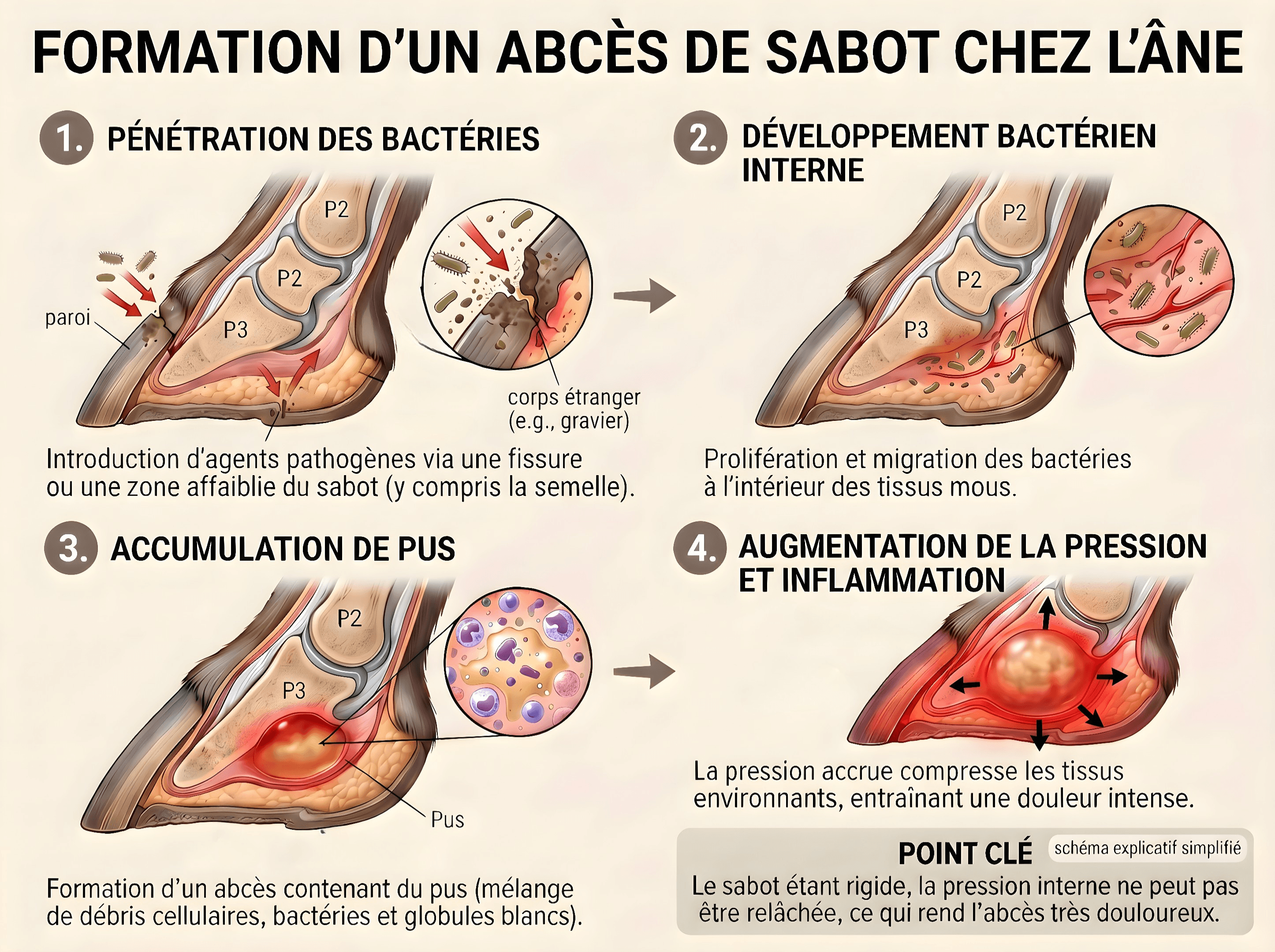 formation d'un abc&egrave;s du sabots chez l'&acirc;ne