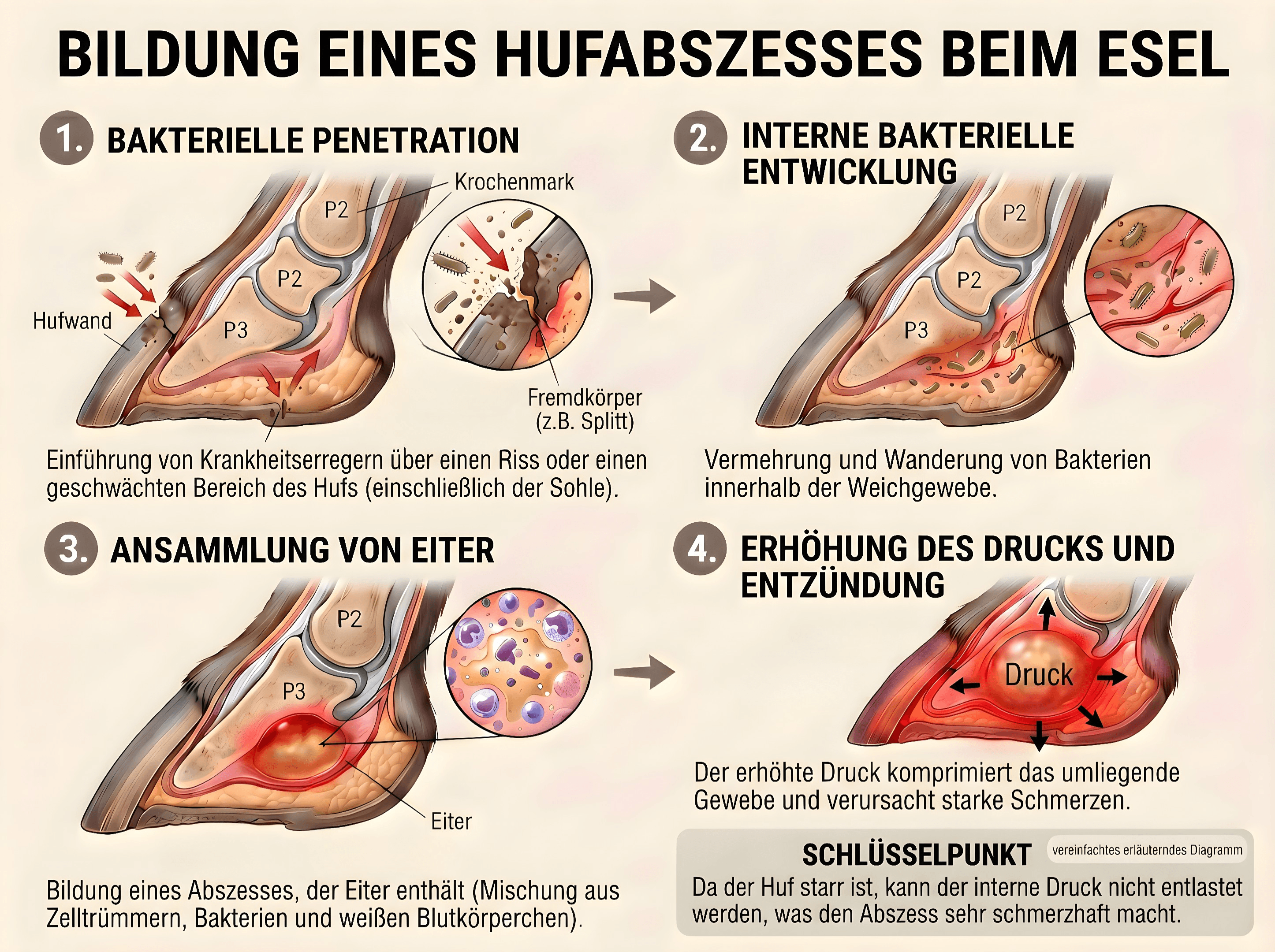 Bildung eines Hufabszesses beim Esel