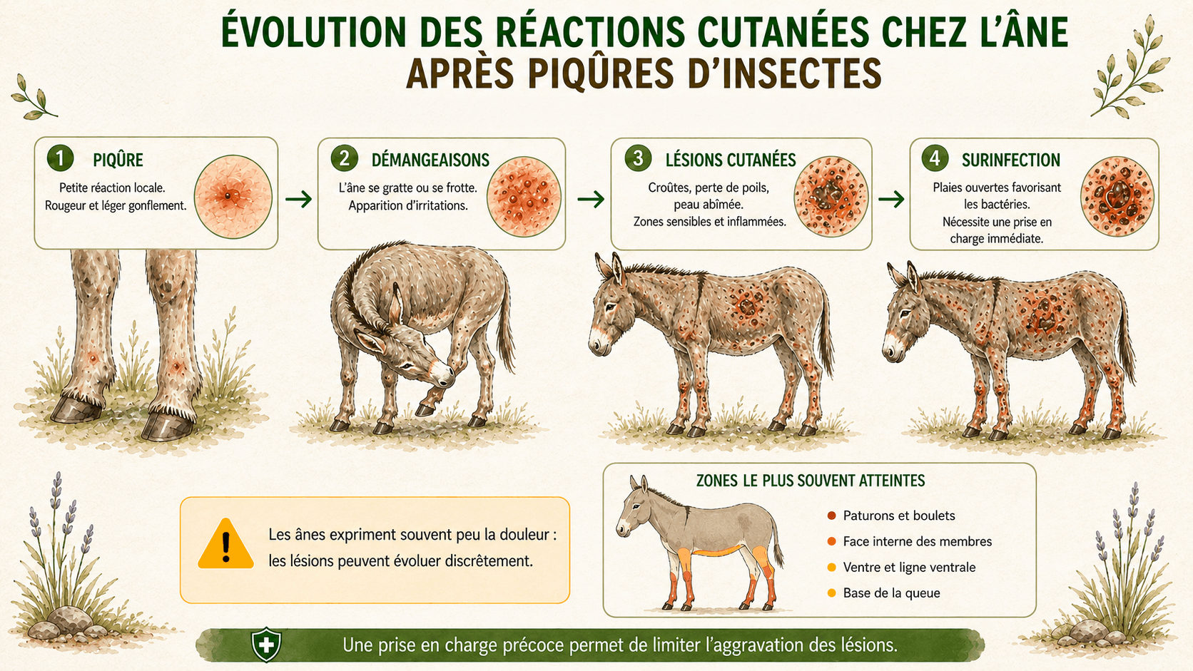 L'&eacute;volution des r&eacute;actions cutan&eacute;es chez l'&acirc;ne