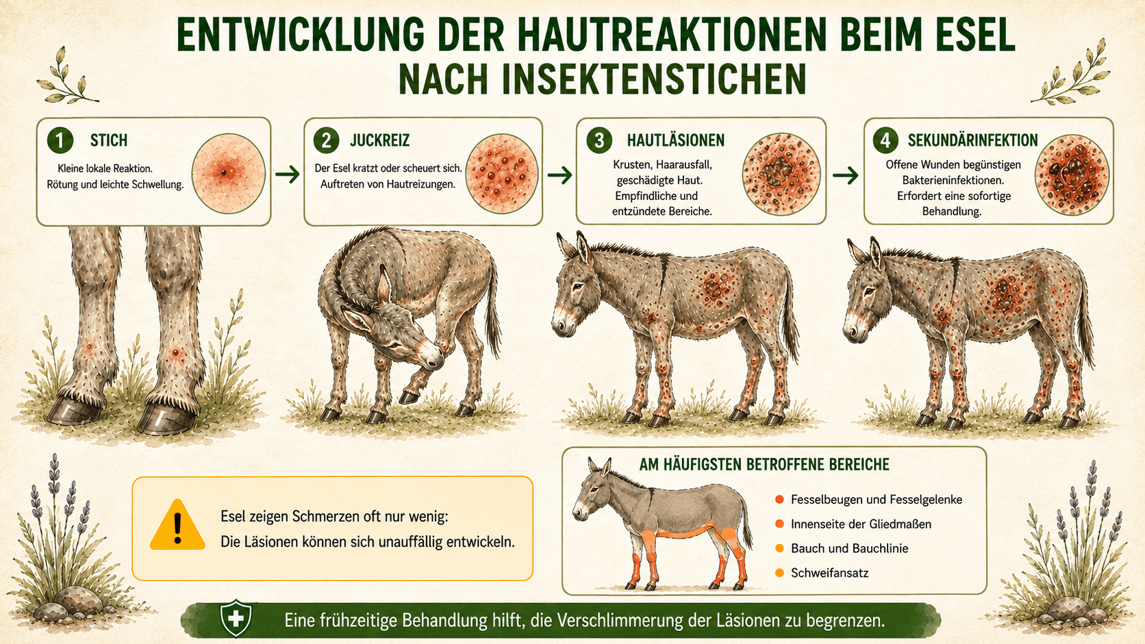 Entwicklung der Hautreaktionen beim Esel