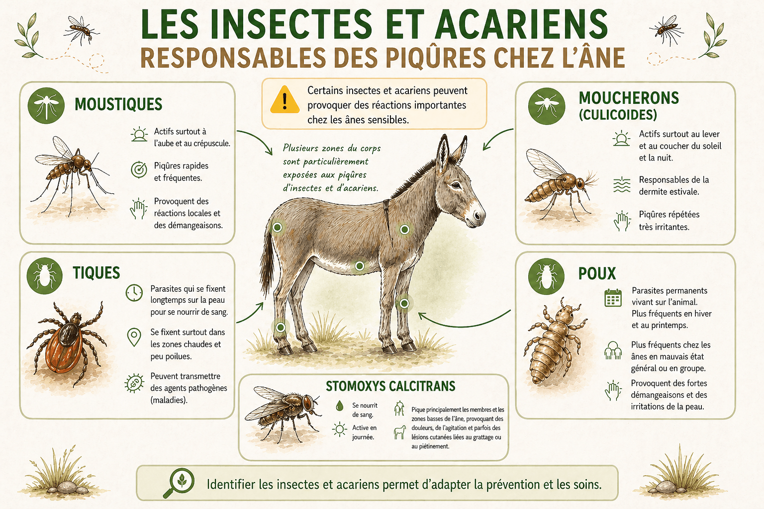 Les insectes et acariens responsables des piq&ucirc;res chez l'&acirc;ne