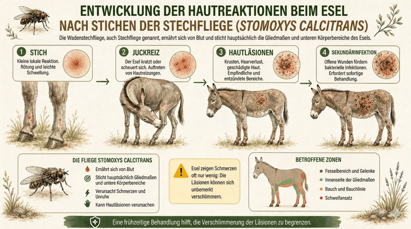 Entwicklung der Hautreaktionen beim Esel